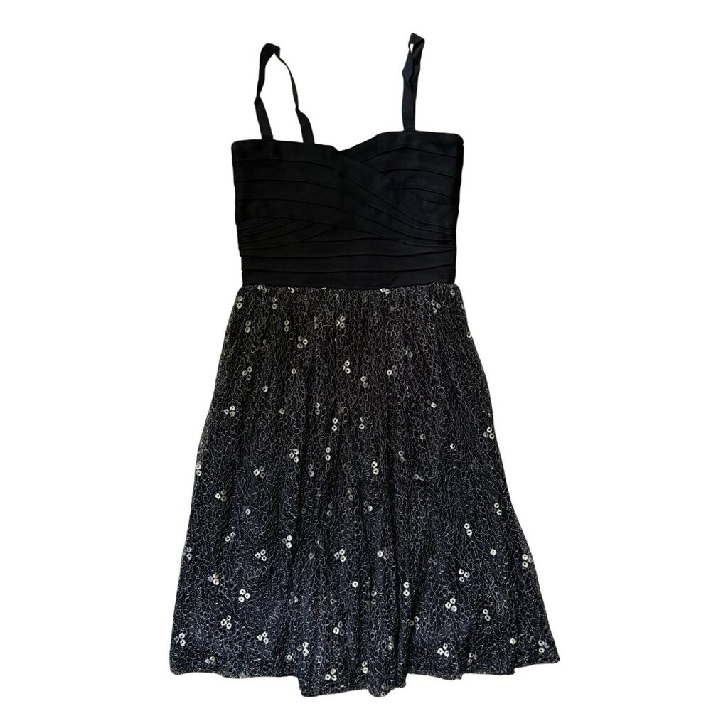$475 Anthropologie Erin Fetherston XS Mini Dress Black Cocktail Gold Evening